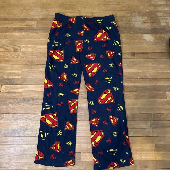 Superman Pajama Bottoms Men's XL Blue Soft Fleece All Over Logo Lounge Pants - Picture 6 of 6